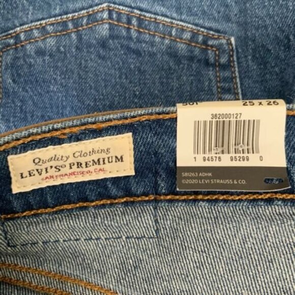 Levi’s Premium 501 Blue Cropped Raw Hem Button Fly Straight Leg 25 - Picture 3 of 12